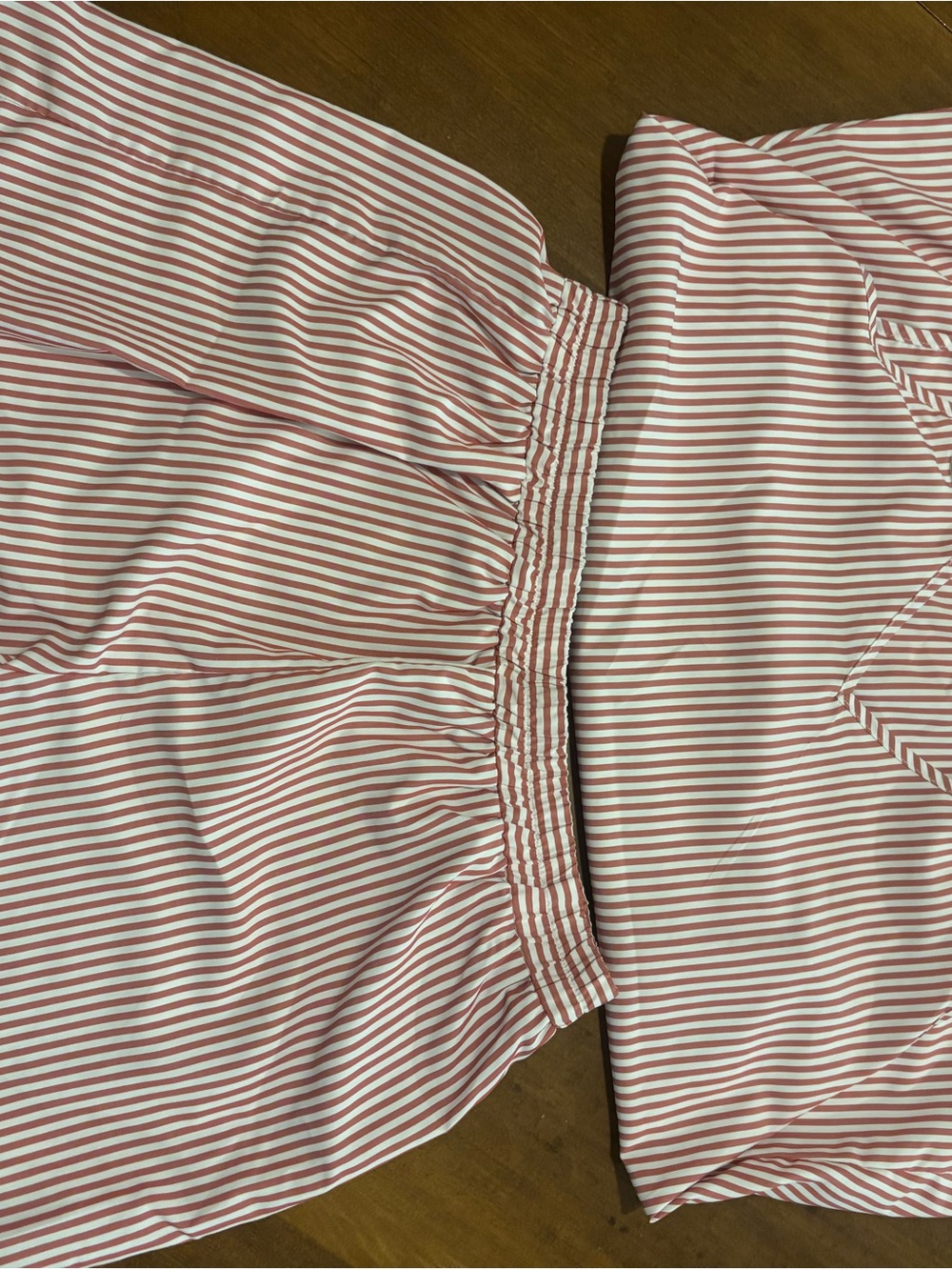 SHEIN Pink and White Striped Off-Shoulder Crop Top